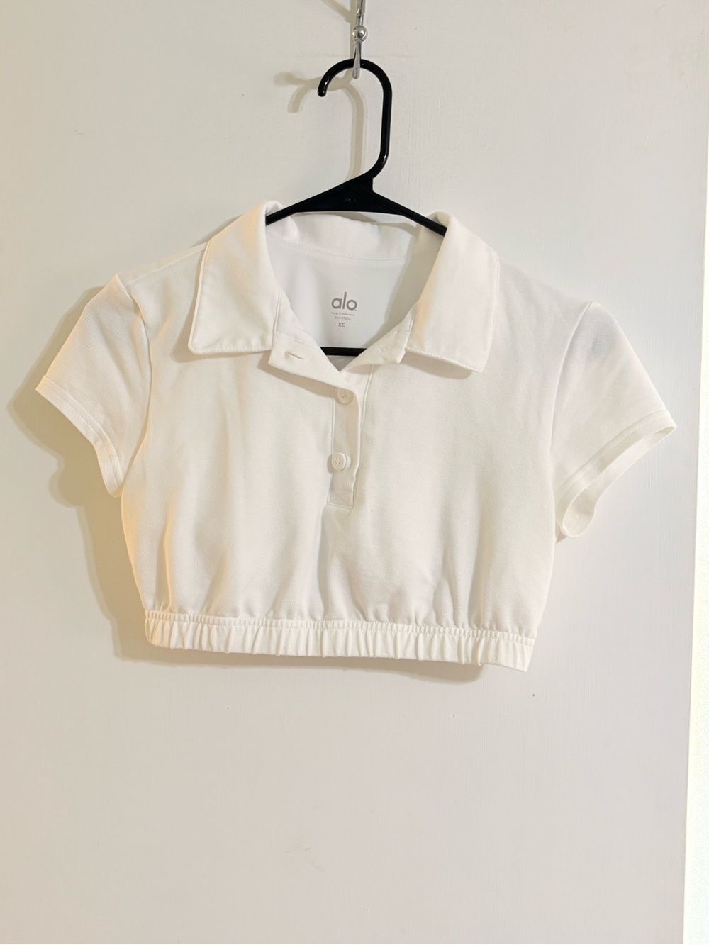 ALO Yoga White Cropped Polo Top